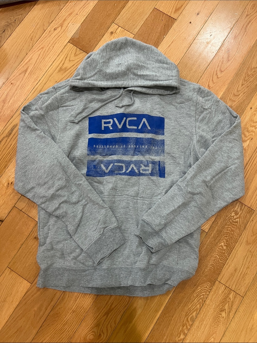 RVCA Light Gray Hoodie with Blue Logo Panels